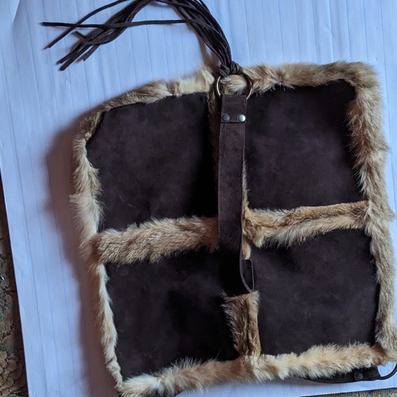 VTG Barney’s New York CIO by Daisy Dee Leather Suede Fur Trim Shoulder Bag Purse - Picture 7 of 9